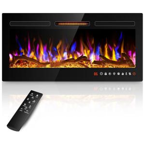 Lareira Elétrica de Embutir A46x91L cm com Controle Remoto, 13 Cores de Chamas ​​e 5 Opções de Brilhos, 110V 1500W, Alpaca