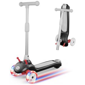 Patinete Elétrico para Crianças de 2 a 8 anos com 3 Rodas e LED, Peso Max 50kg, Gobazaar, Preto