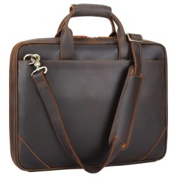 Bolsa Maleta de Couro Unissex para Laptop, MASA KAWA, Marrom