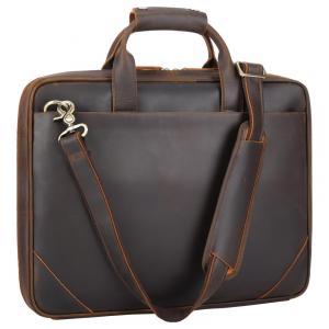 Bolsa Maleta de Couro Unissex para Laptop, MASA KAWA, Marrom