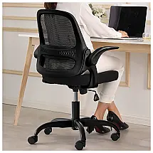 Cadeira de Escritório Ergonômica Giratória com Encosto Médio, Ajustável e Confortável, KERDOM, Preta