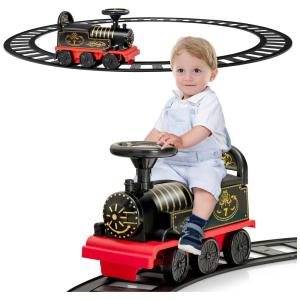 Trem Elétrico Infantil a Bateria com Trilhos e Luzes Piscantes, HONEY JOY, Preto