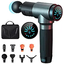 Massageador Pistola Elétrico Profissional Sem Fio com 8 Acessórios e 7 Velocidades, HAXERCISE, Cinza