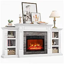 Lareira Elétrica LGHM 183x92cm 1400W Chamas 3D Rack TV 80pol Branco 110V