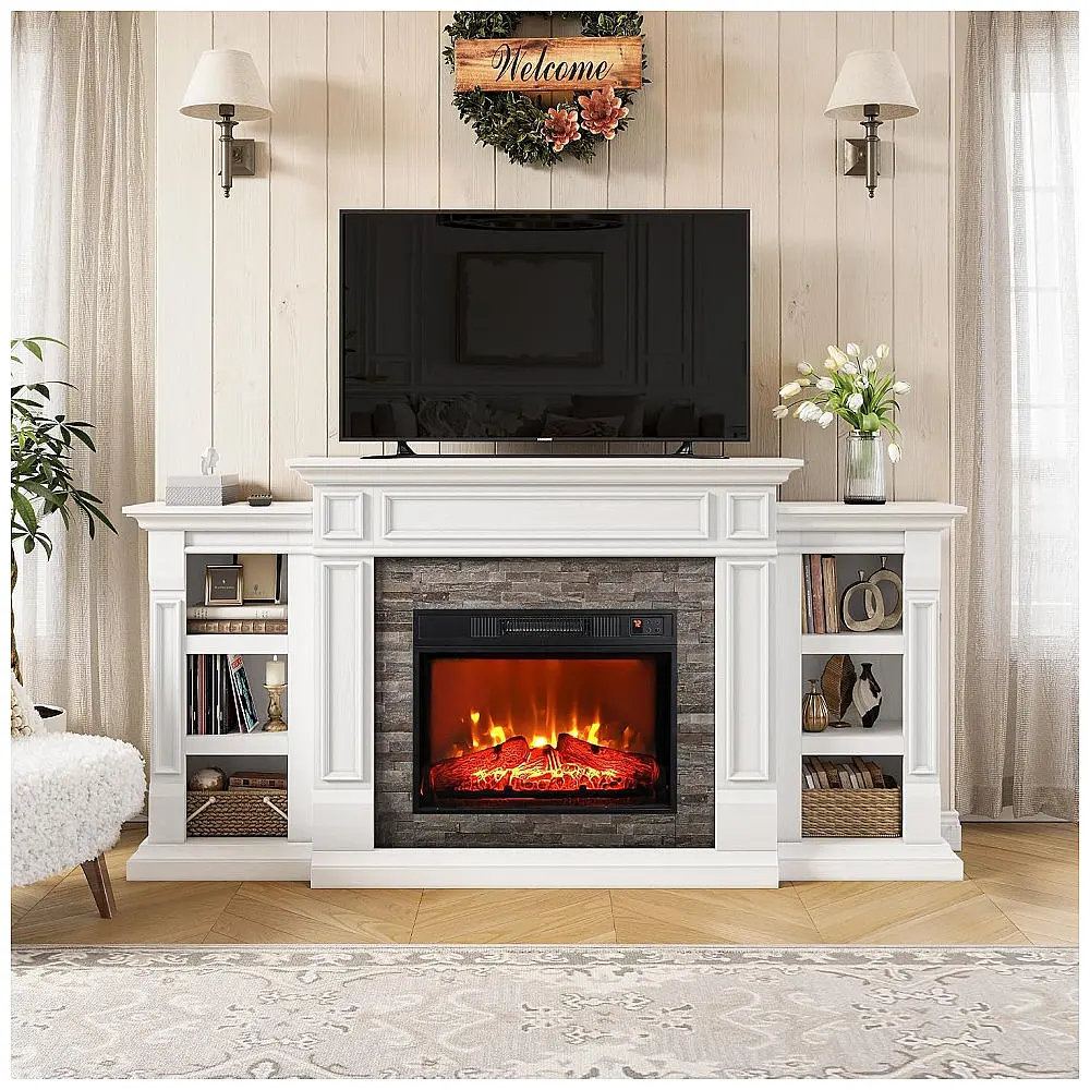 Lareira Elétrica LGHM 183x92cm 1400W Chamas 3D Rack TV 80pol Branco 110V — foto 2