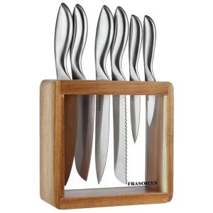 Conjunto de Facas em Aço Inoxidável com Bloco de Bancada, 7 Peças, FRASOICUS, Prata