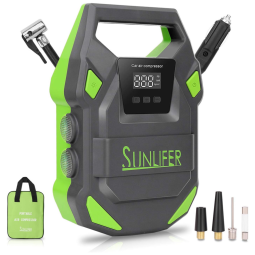 de Ar Portátil 12V com luz LED Digital 150 PSI, SUNLIFER Air compressor Pump, Verde Limão