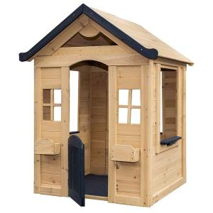 Casinha Infantil de Madeira Maciça para Área Externa com Suportes para Vasos de Flores para Crianças de 2 a 10 Anos, Be Mindful