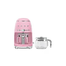 Cafeteira Smeg DCF02 com Jarra de Vidro Extra DCFC01 10 Xícaras - Início Automático, Função de Manter Aquecido, Design Retrô Anos 1950 Rosa