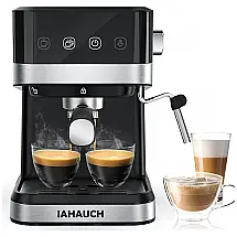 Máquina de Café Expresso 20 Bar com Painel Digital e Bocal de Leite, 110V 1050W, IAHAUCH, Preta