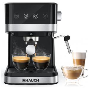 Máquina de Café Expresso 20 Bar com Painel Digital e Bocal de Leite, 110V 1050W, IAHAUCH, Preta