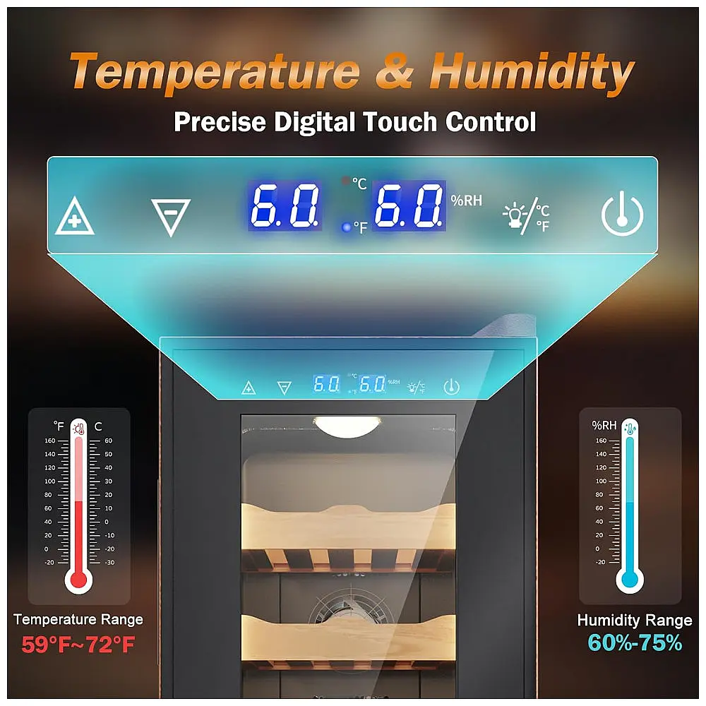Gabinete Humidor Elétrico Velivi Preto com Controle Digital de Temperatura e Umidade 35 Litros 115V — foto 2
