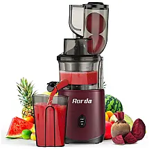 Extrator de Suco (Centrífuga) Masticador Aorda Cold Press 200W, Motor Silencioso, Dupla Boca, Ideal para Frutas e Legumes - Vermelho