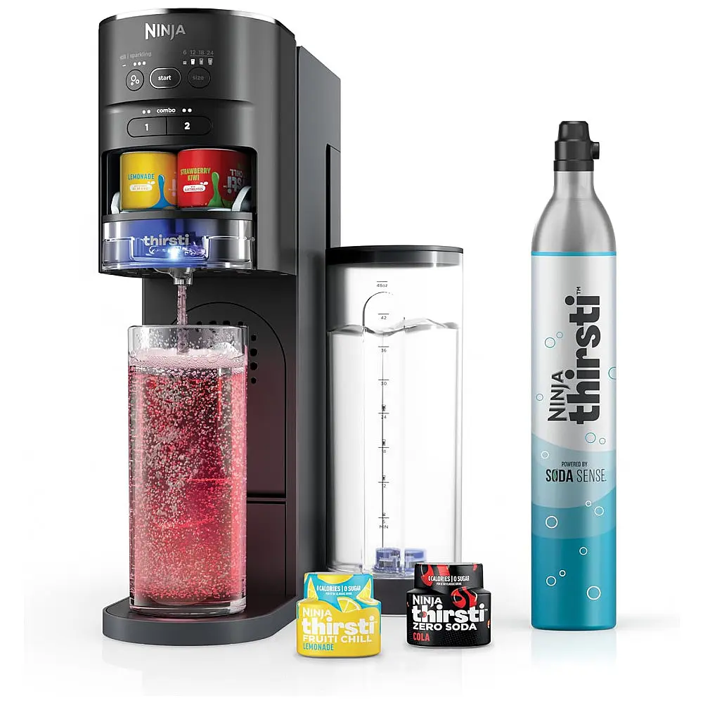 Máquina Para Gaseificar Bebidas com Cilindro de C02 de 60 L, Crie Bebidas como Água com Gás e Refrigerantes, Ninja Thirsti WC1001, Preta