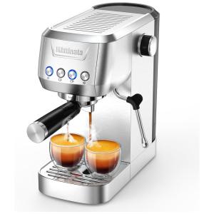Máquina de Café Expresso em Aço Inoxidável com Bocal de Leite, 110V, CAVDLE, Prata