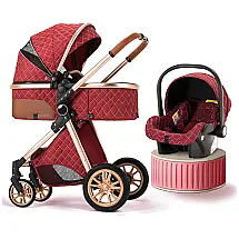Carrinho de Bebê para Recém-Nascidos, Ajustável em Duas Direções e Dobrado Facilmente com um Clique, BEBECOSY, Vermelho