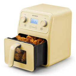 Forno Airfryer 4 Litros 8 em 1 com Janela Retrô e Lembrete de Agitar, 110V 1200W, Buydeem, Amarela