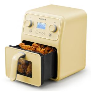 Forno Airfryer 4 Litros 8 em 1 com Janela Retrô e Lembrete de Agitar, 110V 1200W, Buydeem, Amarela