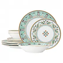 Aparelho de Jantar Noritake Serene Garden 12 Peças Porcelana Serviço para 4 Friso de Ouro