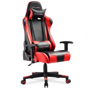GTRACING Cadeira Gamer Ergonômica Reclinável e Giratória com Apoio Lombar e Cabeça, Preta e Vermelha