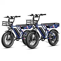 Bicicleta elétrica Jasion RetroVolt azul, pneus 20x4, motor 750W pico 2000W, bateria 48V 13Ah, 7 marchas, suspensão dupla, até 48km/h 110V