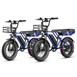 Bicicleta elétrica Jasion RetroVolt azul, pneus 20x4, motor 750W pico 2000W, bateria 48V 13Ah, 7 marchas, suspensão dupla, até 48km/h 110V