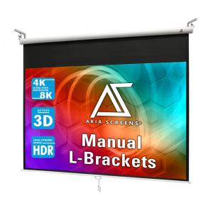 Tela de projeção manual 100" Akia Screens 4:3 MaxWhite 2 carcaça branca com suporte L‑Bracket