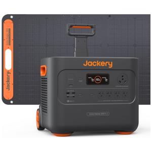 Kit Gerador de Energia Solar Portátil 2000 Plus com Bateria LiFePO4 de 2042Wh e 1 Painel Solar 100W 110V, Jackery, Preto e Laranja