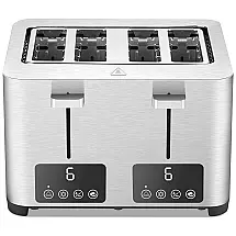BBday Torradeira de 4 Fatias com Tela LCD e 6 Níveis, 1500W, 110V, Prata