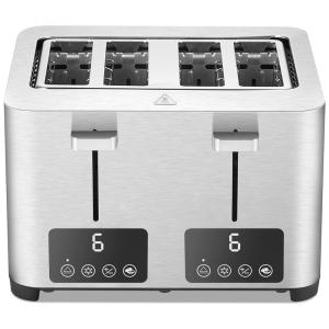 BBday Torradeira de 4 Fatias com Tela LCD e 6 Níveis, 1500W, 110V, Prata