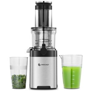 Centrifuga de Frutas com Calha de Alimentação Grande e Mastigador de Aço Inoxidável, 110V 150W, AMZCHEF, Prata