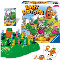 Jogo de tabuleiro Ravensburger Lotti Karotti para diversão em família - Para 2 a 4 participantes - Indicado a partir de 4 anos - Com cartas
