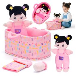 Conjunto de Presente de Boneca de Bebê Macia OUOZZZ 25,4 cm Primeira Boneca de Dormir Amiga Rosa Conjunto de Mini Bonecas para Crianças