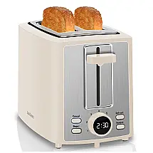 Torradeira Elétrica 2 Fatias com 7 Níveis de Tostagem e Visor LCD, 110V 900W, SEEDEEM, Creme Branco
