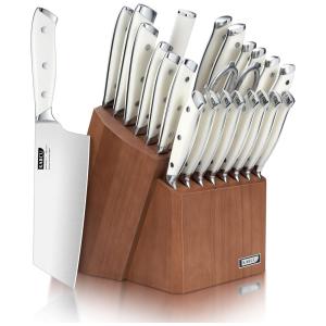 Conjunto de Facas Karcu em Aço Alemão com Bloco de Bancada e Afiador Embutido, 23 Peças, Branco