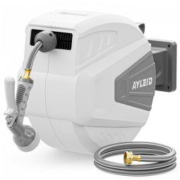 Mangueira de Jadim 30M com Enrolador Retrátil, Bico Pulverizador de 9 Funções, Trava de Qualquer Comprimento e Sistema de Retorno Lento