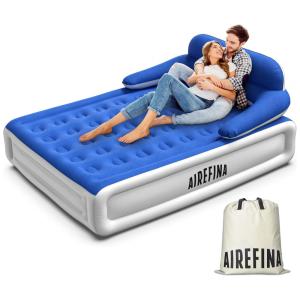 Colchão Inflável Casal Queen com Bomba Embutida e Encosto, Para até 300KG, Airefina, Azul