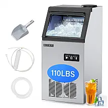 Máquina de Gelo Comercial ROVSUN 110 lbs Inox Auto Limpeza LCD 110V