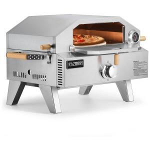 Forno de Pizza a Gás Portátil Aço Inoxidável com Termômetro e Pedra de Pizza, Razorri PZ12A, Prata