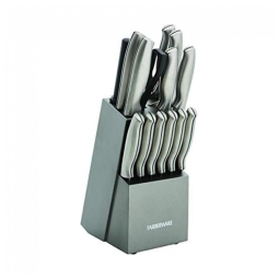 Conjunto de Facas em Aço Inoxidável com Bloco de Madeira e Cabo Ergonômico, 15 Peças, Farberware, Prata