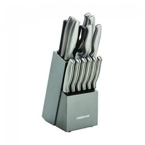 Conjunto de Facas em Aço Inoxidável com Bloco de Madeira e Cabo Ergonômico, 15 Peças, Farberware, Prata