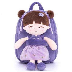 Mochila infantil Gloveleya boneca asiática roxa de pelúcia