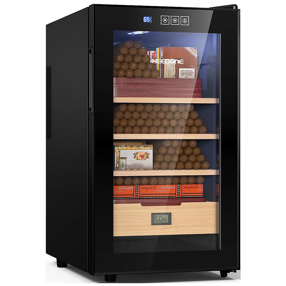 Umidor Elétrico NEEDONE Preto Refrigerado Madeira Cedro Espanhol 48L 300 Charutos 110V