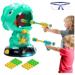 EagleStone Dinossauro Triceratops Móvel com Jogo de Tiro, 2 Armas, 48 Bolas de Espuma, Placar LCD - Diversão para Crianças