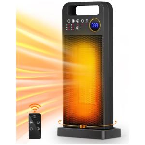 Aquecedor Elétrico Portátil com Termostato, Oscilação 80, 5 Modos e Temporizador, 110V 1500W, Merloly, Preto