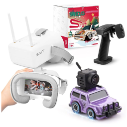 Mini Carrinho de Controle Remoto com Câmera e Óculos FPV Scala 1:10, DIATONE, Rosa Metálico