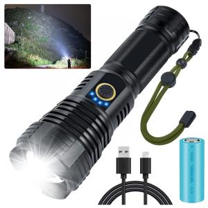 TVMXQ PRO p70.2s Lanterna 9000LM, Distancia 1000 M, com USB, à Prova DÁgua IPX8, Preta