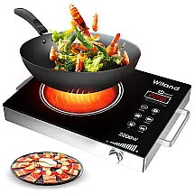 Cooktop Elétrico de Indução Portátil com 1 Queimador e Controle Digital, 110V 2200W, Wiland, Prata