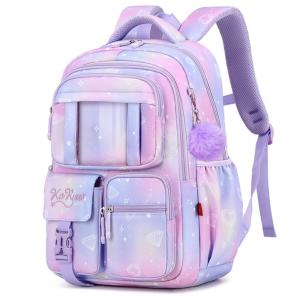 Mochila escolar infantil SPORTBANG kawaii 3 peças, grande capacidade, com estojo transparente e chaveiro de pompom, roxa