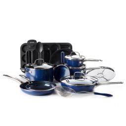 Conjunto de Panelas Antiaderente Revestida de Cerâmica e Utensílios, 20 Peças, BLUE DIAMOND CC002374 001, Azul